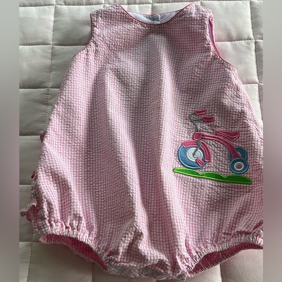 Claire & Charlie Pink Gingham 1pc Bubble Romper Bicycle Embroidery Sz 18 months - Picture 7 of 16